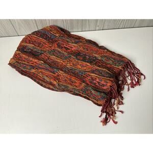 Eyeful Wool Blend Multi-Color Fringed 3D Textured Shawl /Scarf/Wrap 64”x12”